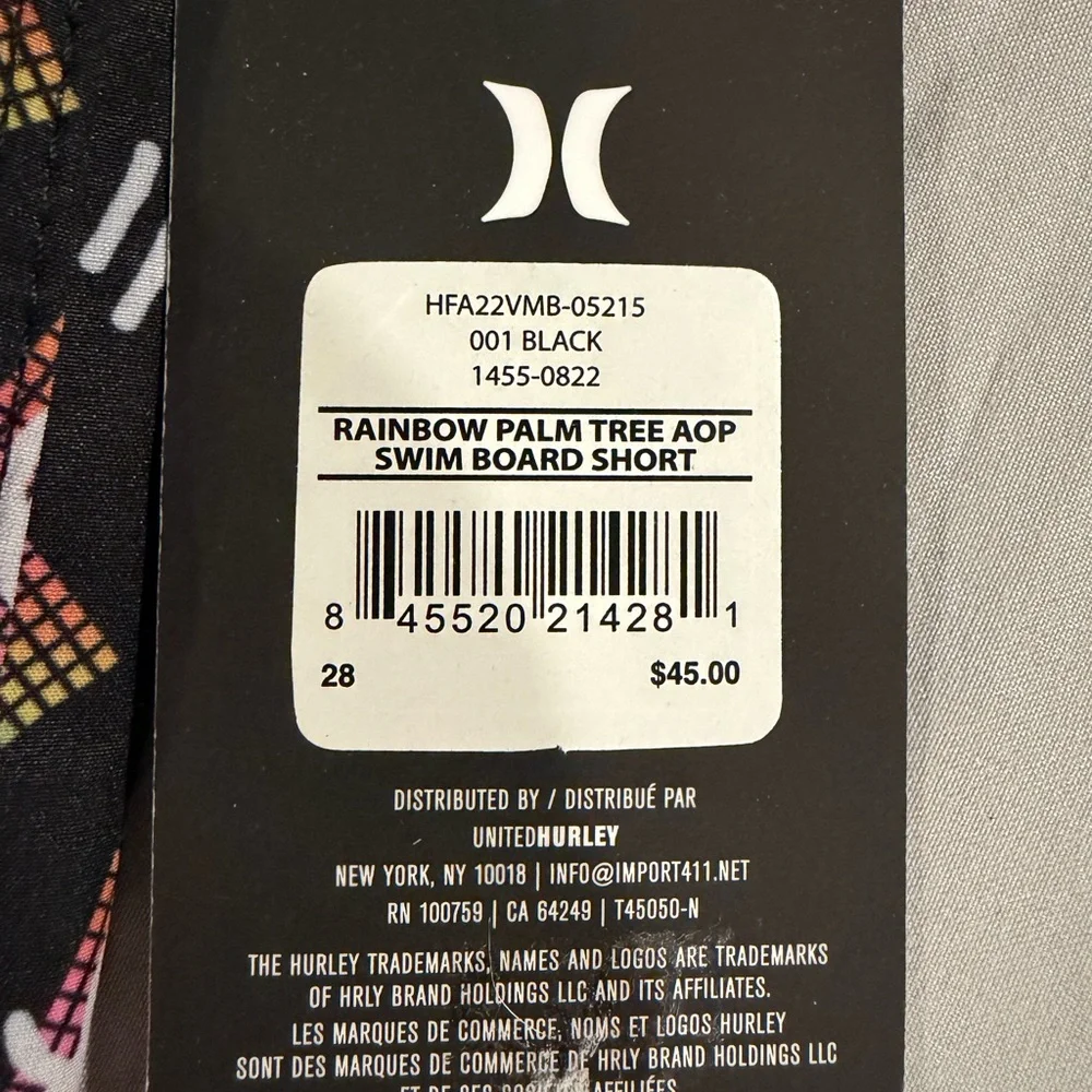 Hurley Black Board Shorts with Rainbow Palm Print NWT - Picture 4 of 7